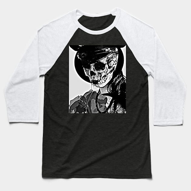 Skull Girl Black and White Baseball T-Shirt by MaksciaMind